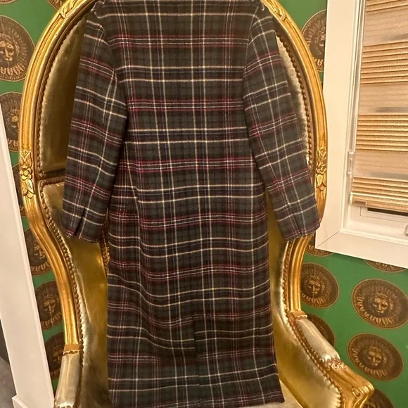 SANDRO Navy and Red Plaid Coat with Studded Shoulders, Size 36 - Picture 5 of 14